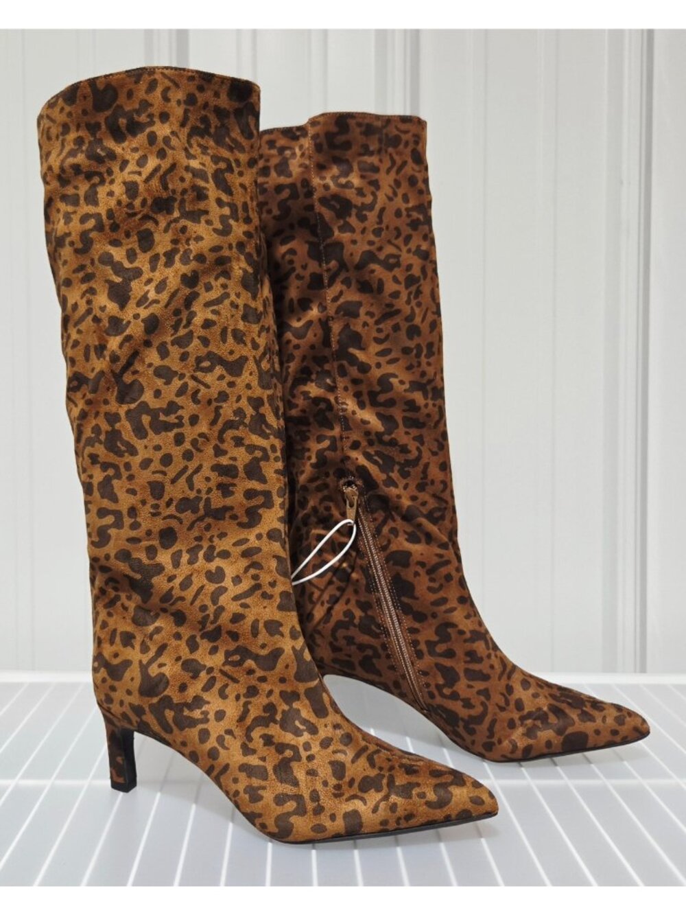 A New Day Justice Brown Animal Print Faux Suede Mid Calf Boots -- Women's 7